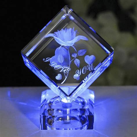 3D Laser Engrave Rose Crafts K9 Crystal Flower Miniatures for Valentine ...