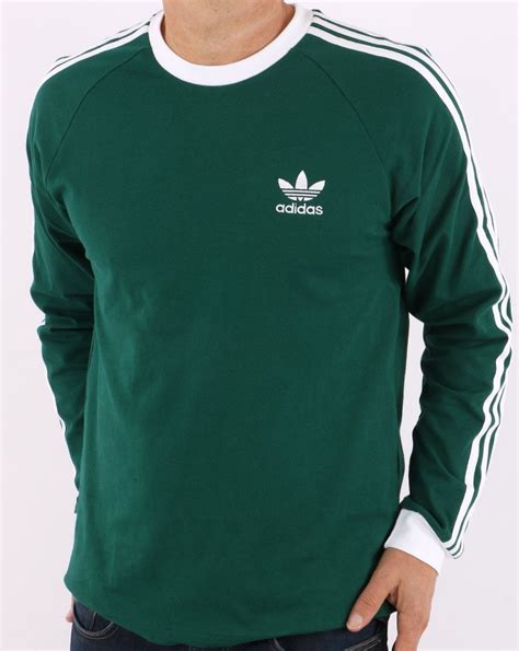 Adidas Originals 3 Stripes LS T Shirt Green 80s Casual Classics