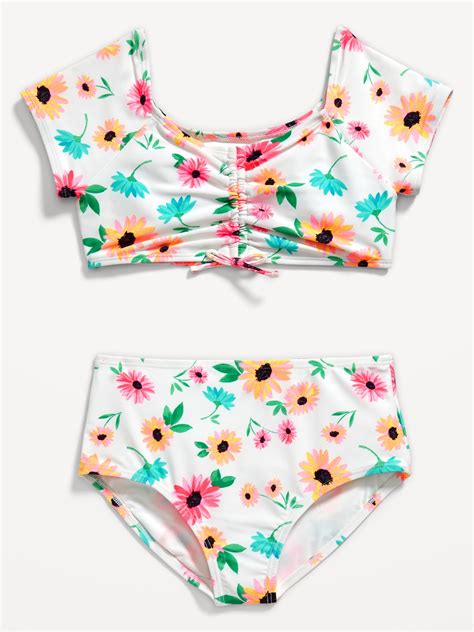 Patterned Ruched Bikini Swim Set For Girls Old Navy