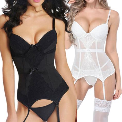 Lingerie Sexy Porte Jarretelles Corset Top Bustier String Basque Babydoll EBay