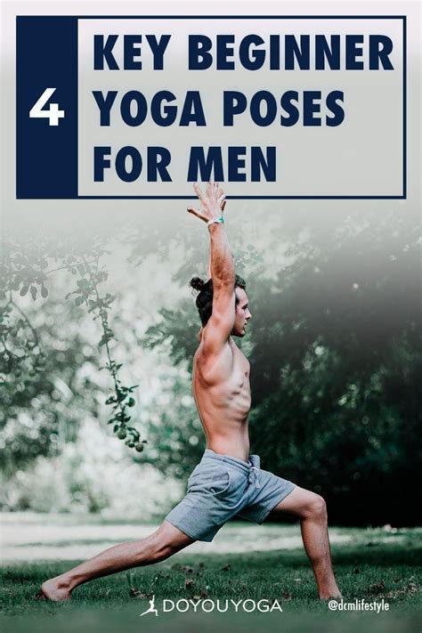 a man doing yoga poses with the text 4 key beginner yoga poses for men