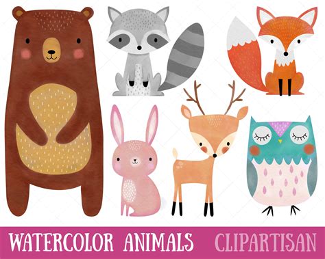 Watercolor Woodland Animals Clipart Nursery Decor Printables | Etsy