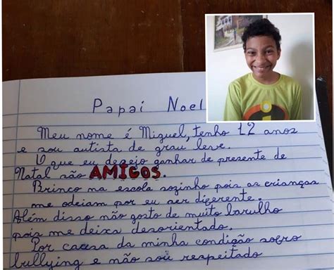 Menino Autista Escreve Carta Pedindo Amigos A Papai Noel E Ganha