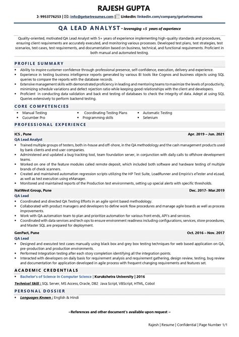 Qa Resume Template