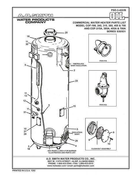 commercial water heater parts list model cof-199, 245, 315, 385, 455 ...