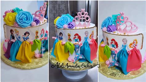 Decoracion De Pastel De Princesas De Disney En Chantilly Y Fondant