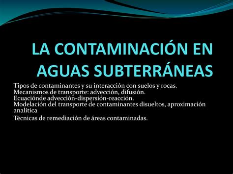 Contaminacion En Aguas Subterraneas Maestria En Recursos Hidricos Ppt