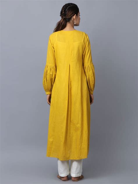 Mustard Yellow Cotton Kurta With Pants Set Of 2 Classy Dress Indigo Dress Fab Clothing