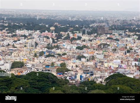 Aerial panoramic view over the garden city of Bangalore in Karnataka ...