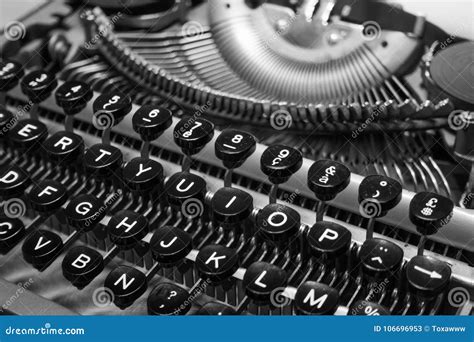 Typewriter Keyboard Macro Black and White Stock Image - Image of retro ...