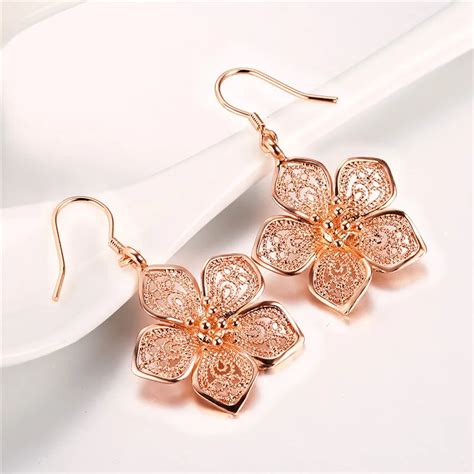 Rose Gold Color Flower Earrings for Women Fashion Jewelry Women's ...