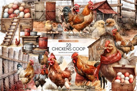 Rustic Chicken Coop Clipart Bundle Watercolor Chicken Png