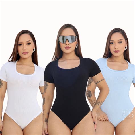 Kit Body Manguinha Feminino Manga Curta Canelado Atoalhado Shopee