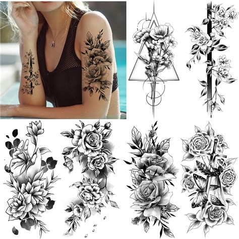 Cerlaza Large Temporary Tattoos Women With Sexy Rose Peony