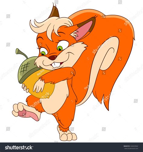 Cute Happy Squirrel Holding Acorn Stock Vector Shutterstock