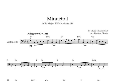 Minueto I In Bb Major BWV Anhang 114 Cello Chords Arr Henrique