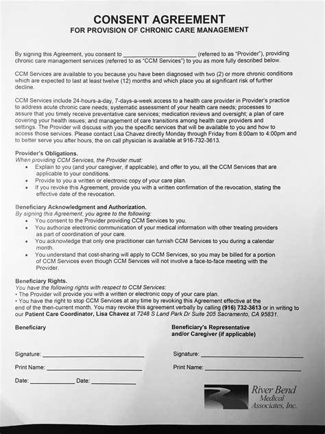 Chronic Care Management Consent Form Template