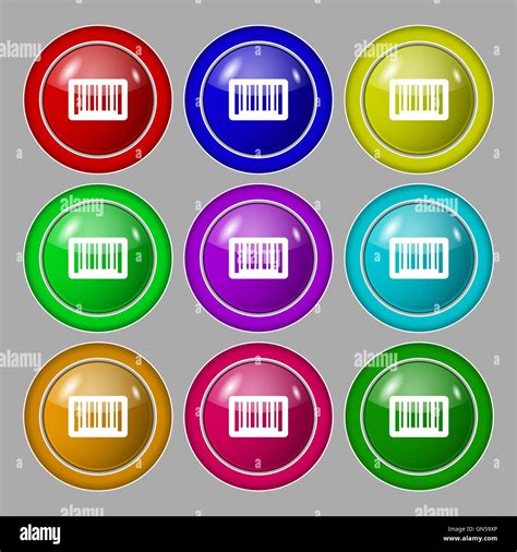 L icône de codes barres signe symbole sur neuf boutons colorés Vector