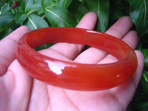 Red And Orange Agate Carnelian Bangle Bracelet Stone Mineral Jewelry Eb