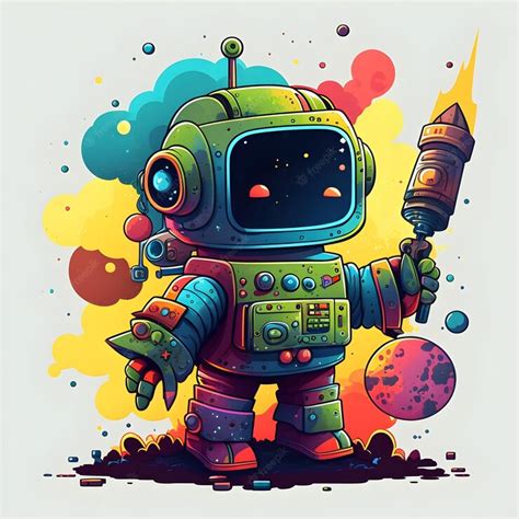 Premium Photo | Kids illustration space robot cartoon style thick