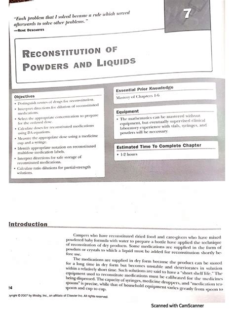 reconstitution  powders  liquids