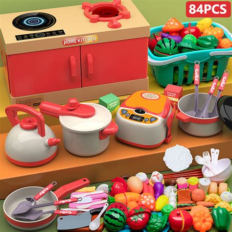 84pcs Children Kitchen Toys Simulation Dinnerware Educational Toys Mini