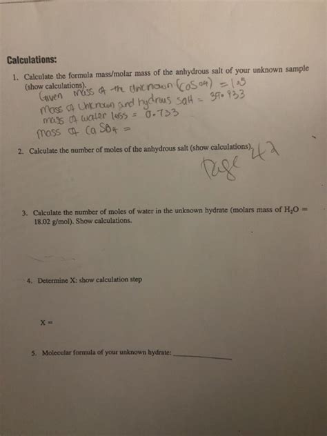 Calculations 1 Calculate The Formula Mass Molar Chegg