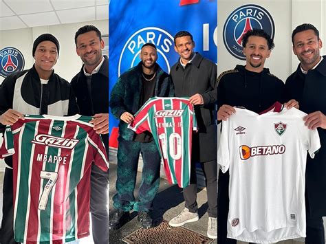 Em visita ao PSG Fred presenteia Neymar Mbappé e Marquinhos