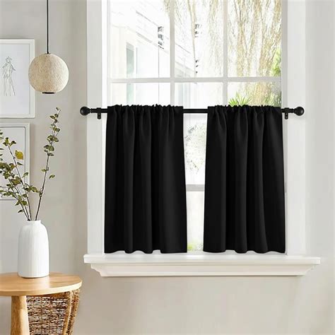 KFHARS-Black Kitchen Curtains Over Sink 24 inch Long for Small Windows