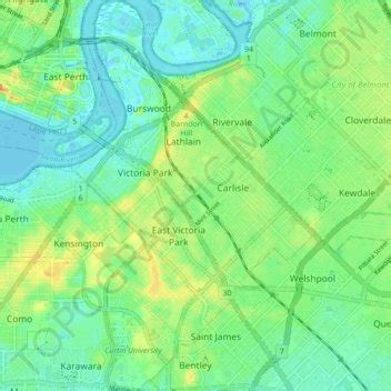 Town of Victoria Park topographic map, elevation, terrain