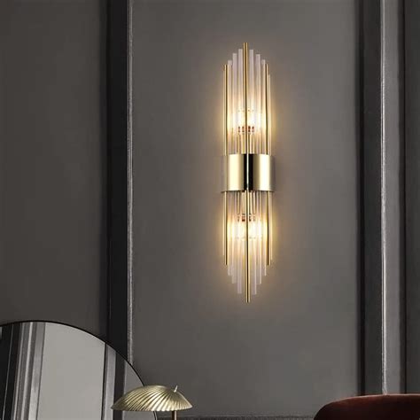 CITRA Led Tube Glass Long Slim Crystal Gold Metal Wall Light Warm