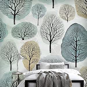 GDPOOTREE Modern Minimalist Green Retro Watercolor Tree Pattern