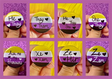 Non Binary Pride Flag Pronoun Pin Back Button Theythem Etsy Non