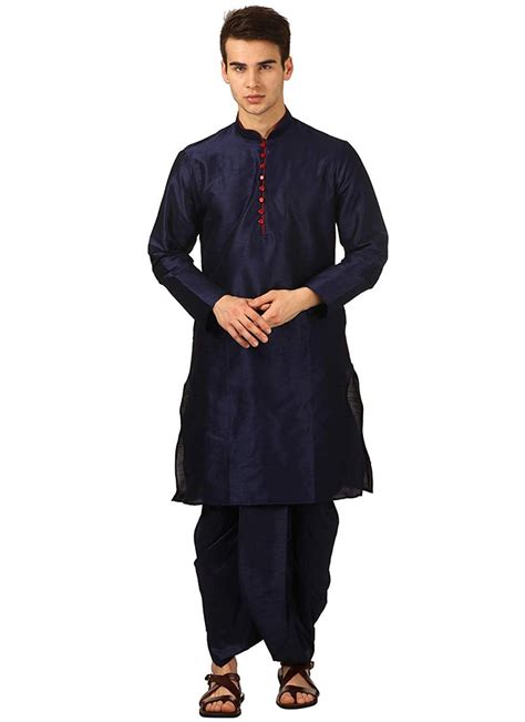 Buy Navy Blue Art Dupion Silk Kurta Pyjama Dupion Kurta Pyjama Online