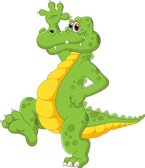 Crocodile Mignon Dessin Animé Debout Et Saluant Illustration de Vecteur