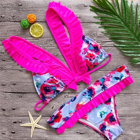 Kmnovo Floral Bikini Set Women Flower Bandage Swimsuit Sexy Swimwear