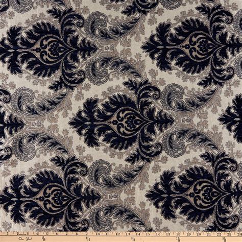 Amazon Damask Grenada Chenille Jacquard Navy Fabric By The Yard