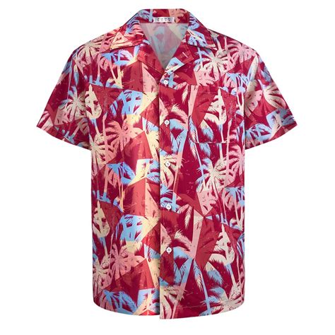 Men Colorful Print Casual Shirt Short Sleeve Buttons Down Collar Shirt