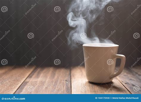 Hot Tea Coffee In A Mug On A Wooden Table Background Stock Photo Image Of Month Brown