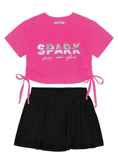 Conjunto Blusa Cropped Saia Rosa Trick Nick