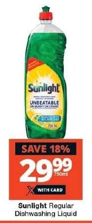 Sunlight Regular Dishwashing Liquid Offer At Checkers