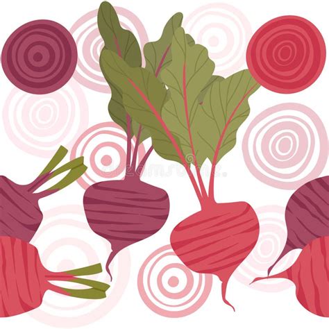 Seamless Pattern Of Beetroot With Green Leaves Tasty Sweet Vegetable