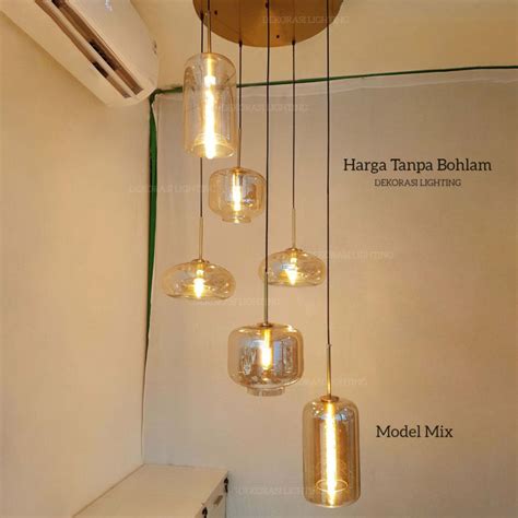 Lampu Gantung In Gold Kaca Teh Set Lampu Void Tangga Modern