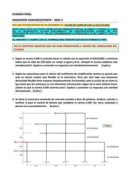 Solucionario De Examen Final De Ingenieria Sismo Resistente Apuntes