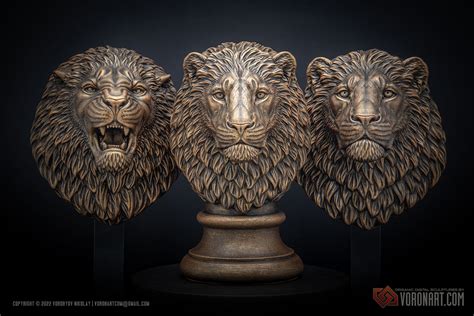 Lion head statue STL file 3d printing. Antique bronze by Voronart