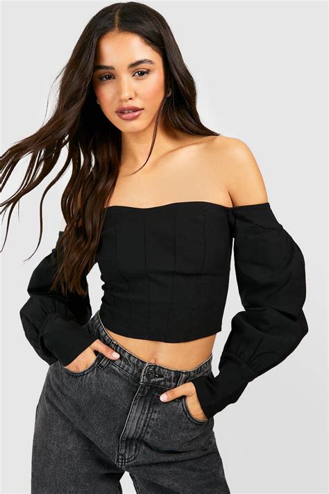 Off The Shoulder Bengaline Corset Top Boohoo