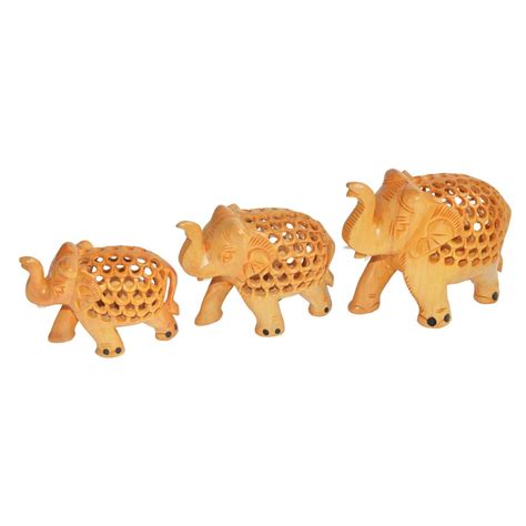 Brown Shrinath Art Gallery Wooden Undercut Elephant Set For Decoration