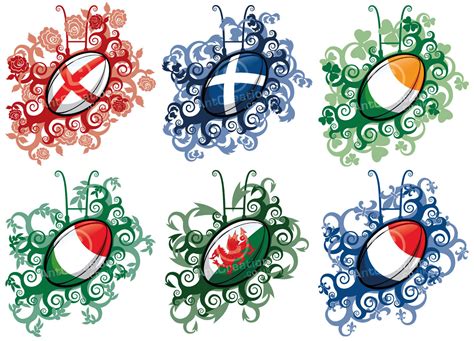 6 Nations Rugby Badges Stock Vector — Vector Illustrator Cartoons