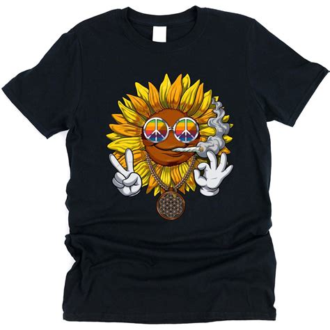 Sunflower Hippie Stoner Smoking Cannabis Weed T Shirt Psychonautica