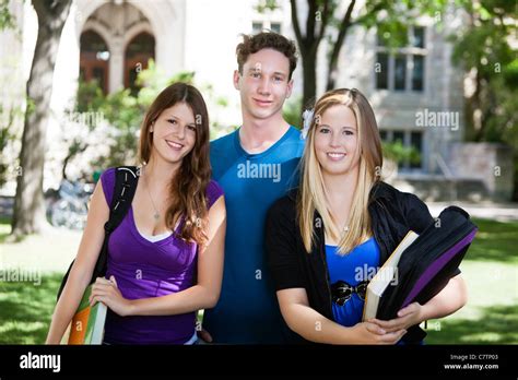 Group Portrait Of Three College Students Stock Photo Alamy